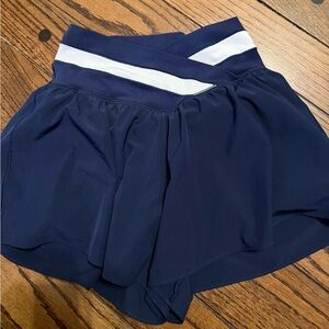 Aerie Dark Blue Athletic Shorts with White Stripe